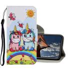 For iPhone X / XS Coloured Drawing Pattern Horizontal Flip PU Leather Case with Holder & Card Slots & Wallet & Lanyard(Couple Unicorn) - 1