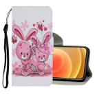 For iPhone 12 mini Coloured Drawing Pattern Horizontal Flip PU Leather Case with Holder & Card Slots & Wallet & Lanyard (Cute Rabbit) - 1