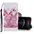 For iPhone 12 / 12 Pro Coloured Drawing Pattern Horizontal Flip PU Leather Case with Holder & Card Slots & Wallet & Lanyard(Cute Rabbit) - 1