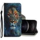 For iPhone 12 / 12 Pro Coloured Drawing Pattern Horizontal Flip PU Leather Case with Holder & Card Slots & Wallet & Lanyard(Lion) - 1
