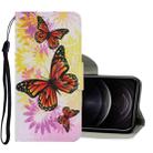 For iPhone 12 / 12 Pro Coloured Drawing Pattern Horizontal Flip PU Leather Case with Holder & Card Slots & Wallet & Lanyard(Chrysanthemum Butterfly) - 1