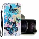 For iPhone 12 / 12 Pro Coloured Drawing Pattern Horizontal Flip PU Leather Case with Holder & Card Slots & Wallet & Lanyard(Purple Butterfly) - 1