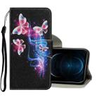 For iPhone 12 Pro Max Coloured Drawing Pattern Horizontal Flip PU Leather Case with Holder & Card Slots & Wallet & Lanyard(Three Fluorescent Butterflies) - 1