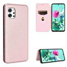 For LG Q92 5G Carbon Fiber Texture Horizontal Flip TPU + PC + PU Leather Case with Card Slot(Pink) - 1