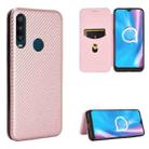 For Alcatel 1SE 2020 Carbon Fiber Texture Horizontal Flip TPU + PC + PU Leather Case with Card Slot(Pink) - 1