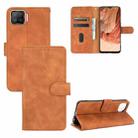 For OPPO F17 Solid Color Skin Feel Magnetic Buckle Horizontal Flip Calf Texture PU Leather Case with Holder & Card Slots & Wallet(Brown) - 1