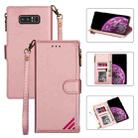 For Samsung Galaxy Note 8 Zipper Multi-card Slots Horizontal Flip PU Leather Case with Holder & Card Slots & Wallet & Lanyard & Photo Frame(Rose Gold) - 1