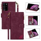 For Samsung Galaxy Note20 Ultra Zipper Multi-card Slots Horizontal Flip PU Leather Case with Holder & Card Slots & Wallet & Lanyard & Photo Frame(Wine Red) - 1