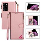 For Samsung Galaxy Note20 Ultra Zipper Multi-card Slots Horizontal Flip PU Leather Case with Holder & Card Slots & Wallet & Lanyard & Photo Frame(Rose Gold) - 1