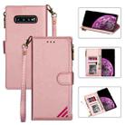 For Samsung Galaxy S10 Zipper Multi-card Slots Horizontal Flip PU Leather Case with Holder & Card Slots & Wallet & Lanyard & Photo Frame(Rose Gold) - 1