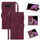 For Samsung Galaxy S10 Plus Zipper Multi-card Slots Horizontal Flip PU Leather Case with Holder & Card Slots & Wallet & Lanyard & Photo Frame(Wine Red) - 1