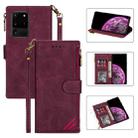 For Samsung Galaxy S20 Ultra Zipper Multi-card Slots Horizontal Flip PU Leather Case with Holder & Card Slots & Wallet & Lanyard & Photo Frame(Wine Red) - 1