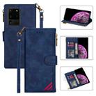 For Samsung Galaxy S20 Ultra Zipper Multi-card Slots Horizontal Flip PU Leather Case with Holder & Card Slots & Wallet & Lanyard & Photo Frame(Blue) - 1