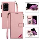 For Samsung Galaxy S20 Ultra Zipper Multi-card Slots Horizontal Flip PU Leather Case with Holder & Card Slots & Wallet & Lanyard & Photo Frame(Rose Gold) - 1