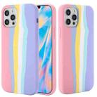 For iPhone 12 / 12 Pro Rainbow Liquid Silicone Shockproof Full Coverage Protective Case (Pink) - 1