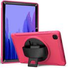 For Samsung Galaxy Tab A7 10.4 (2020) 360 Degree Rotation PC + TPU Protective Case with Holder & Hand Strap(Rose Red) - 1