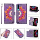 For Huawei P30 Printing Dual-color Half Mandala Pattern Dual-side Magnetic Buckle Horizontal Flip Leather Case with Holder & Card Slots & Wallet & Photo Frame & Lanyard(Purple) - 1