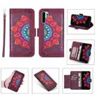 For Huawei P30 Pro Printing Dual-color Half Mandala Pattern Dual-side Magnetic Buckle Horizontal Flip Leather Case with Holder & Card Slots & Wallet & Photo Frame & Lanyard(Wine Red) - 1