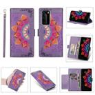 For Huawei P40 Pro Printing Dual-color Half Mandala Pattern Dual-side Magnetic Buckle Horizontal Flip Leather Case with Holder & Card Slots & Wallet & Photo Frame & Lanyard(Purple) - 1