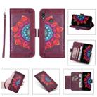 For Huawei Y6 (2019) Printing Dual-color Half Mandala Pattern Dual-side Magnetic Buckle Horizontal Flip Leather Case with Holder & Card Slots & Wallet & Photo Frame & Lanyard(Wine Red) - 1