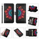 For Huawei Y6 (2019) Printing Dual-color Half Mandala Pattern Dual-side Magnetic Buckle Horizontal Flip Leather Case with Holder & Card Slots & Wallet & Photo Frame & Lanyard(Black) - 1