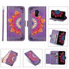 For Samsung Galaxy J6+ Printing Dual-color Half Mandala Pattern Dual-side Magnetic Buckle Horizontal Flip Leather Case with Holder & Card Slots & Wallet & Photo Frame & Lanyard(Purple) - 1