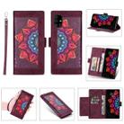 For Samsung Galaxy A31 Printing Dual-color Half Mandala Pattern Dual-side Magnetic Buckle Horizontal Flip Leather Case with Holder & Card Slots & Wallet & Photo Frame & Lanyard(Wine Red) - 1