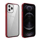 For iPhone 12 / 12 Pro Double Sides Tempered Glass Magnetic Adsorption Metal Frame Anti-peep Screen Case(Red) - 1