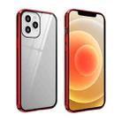 For iPhone 12 mini Double Sides Tempered Glass Magnetic Adsorption Metal Frame Anti-peep Screen Case (Red) - 1