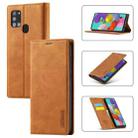 For Samsung Galaxy A21s LC.IMEEK Strong Magnetism Ultra-thin Horizontal Flip Shockproof Matte TPU + PU Leather Case with Holder & Card Slots & Wallet(Brown) - 1