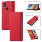 For Samsung Galaxy A21s LC.IMEEK Strong Magnetism Ultra-thin Horizontal Flip Shockproof Matte TPU + PU Leather Case with Holder & Card Slots & Wallet(Red) - 1