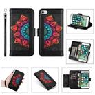 Printing Dual-color Half Mandala Pattern Dual-side Magnetic Buckle Horizontal Flip Leather Case with Holder & Card Slots & Wallet & Photo Frame & Lanyard ForiPhone SE 2022 / SE 2020 / 8 / 7(Black) - 1