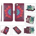 Printing Dual-color Half Mandala Pattern Dual-side Magnetic Buckle Horizontal Flip Leather Case with Holder & Card Slots & Wallet & Photo Frame & Lanyard ForiPhone SE 2022 / SE 2020 / 8 / 7(Wine Red) - 1