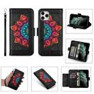 Printing Dual-color Half Mandala Pattern Dual-side Magnetic Buckle Horizontal Flip Leather Case with Holder & Card Slots & Wallet & Photo Frame & Lanyard For iPhone 11(Black) - 1