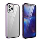 For iPhone 12 / 12 Pro Double Sides Tempered Glass Magnetic Adsorption Metal Frame HD Screen Case(Light Purple) - 1