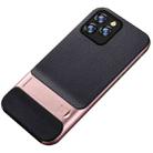 For iPhone 12 / 12 Pro Plaid Texture Non-slip TPU + PC Case with Holder(Rose Gold) - 1