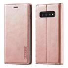 For Samsung Galaxy S10 LC.IMEEKE Strong Magnetism Ultra-thin Horizontal Flip Shockproof Matte TPU + PU Leather Case with Holder & Card Slots & Wallet(Rose Gold) - 1