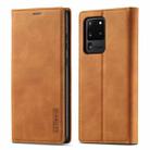 For Samsung Galaxy S20 Ultra LC.IMEEKE Strong Magnetism Ultra-thin Horizontal Flip Shockproof Matte TPU + PU Leather Case with Holder & Card Slots & Wallet(Brown) - 1