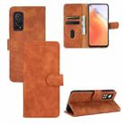 For Xiaomi Mi 10T Solid Color Skin Feel Magnetic Buckle Horizontal Flip Calf Texture PU Leather Case with Holder & Card Slots & Wallet(Brown) - 1