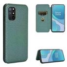 For OnePlus 8T Carbon Fiber Texture Horizontal Flip TPU + PC + PU Leather Case with Card Slot(Green) - 1