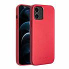 For iPhone 12 mini QIALINO Shockproof Cowhide Leather Protective Case (Red) - 1