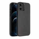 For iPhone 12 / 12 Pro QIALINO Shockproof Cowhide Leather Protective Case(Black) - 1