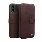 For iPhone 12 / 12 Pro QIALINO Business Magnetic Horizontal Flip Leather Case with Card Slots & Wallet(Dark Brown) - 1