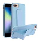 For iPhone SE 2022 / SE 2020 / 8 / 7 Shockproof PC + TPU Protective Case with Wristband & Holder(Light Blue) - 1