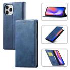 For iPhone 12 / 12 Pro LC.IMEEKE Strong Magnetism Ultra-thin Horizontal Flip Shockproof Matte TPU + PU Leather Case with Holder & Card Slots & Wallet(Blue) - 1