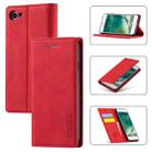 For iPhone SE 2022 / SE 2020 / 8 / 7 LC.IMEEKE Strong Magnetism Ultra-thin Horizontal Flip Shockproof Matte TPU + PU Leather Case with Holder & Card Slots & Wallet(Red) - 1