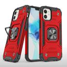 For iPhone 12 mini Magnetic Armor Shockproof TPU + PC Case with Metal Ring Holder (Red) - 1