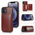 For iPhone 12 mini Shockproof PU + TPU Protective Case with Card Slots & Holder (Brown) - 1