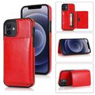 For iPhone 12 mini Shockproof PU + TPU Protective Case with Card Slots & Holder (Red) - 1