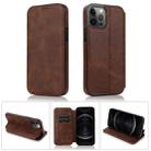 For iPhone 12 / 12 Pro Strong Magnetic Closure PU + TPU Leather Case with Card Slots & Holder(Brown) - 1